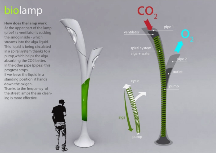 biolamp, lampione, cattura, co2, smog, urbano, inquinamento, alghe, biomassa, salute, rinnovabili, tecnologia, illuminazione, energia, rifornimento, EnergyCuE