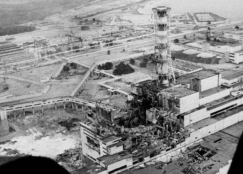 Il reattore 4 di Chernobyl dopo l'incidente.