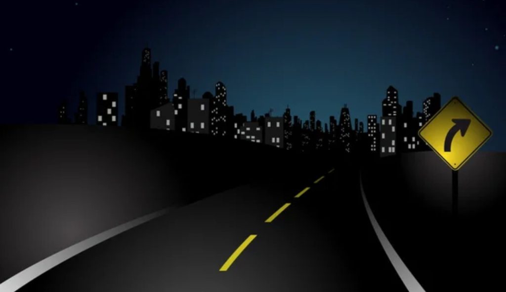 Illustrazione artistica di una strada di notte (Depositphotos)